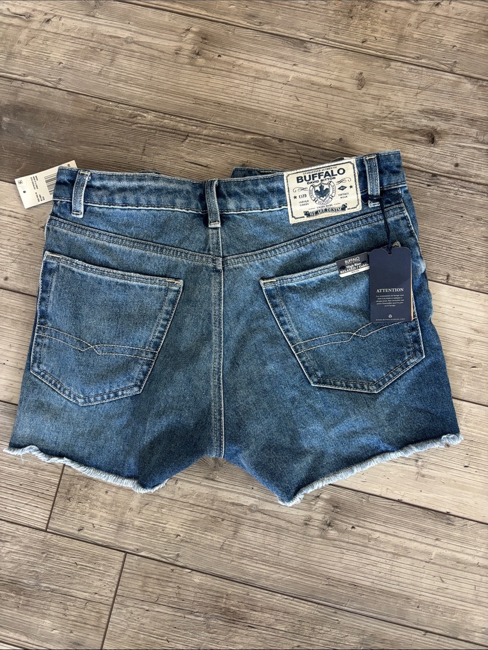 Buffalo David Bitton Medium Blue Denim Frayed Hem Shorts